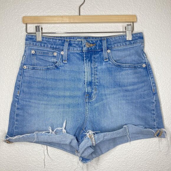 Madewell Shorts Womens 25 Blue Denim Curvy Perfect Vintage High Rise Distressed - Picture 1 of 15